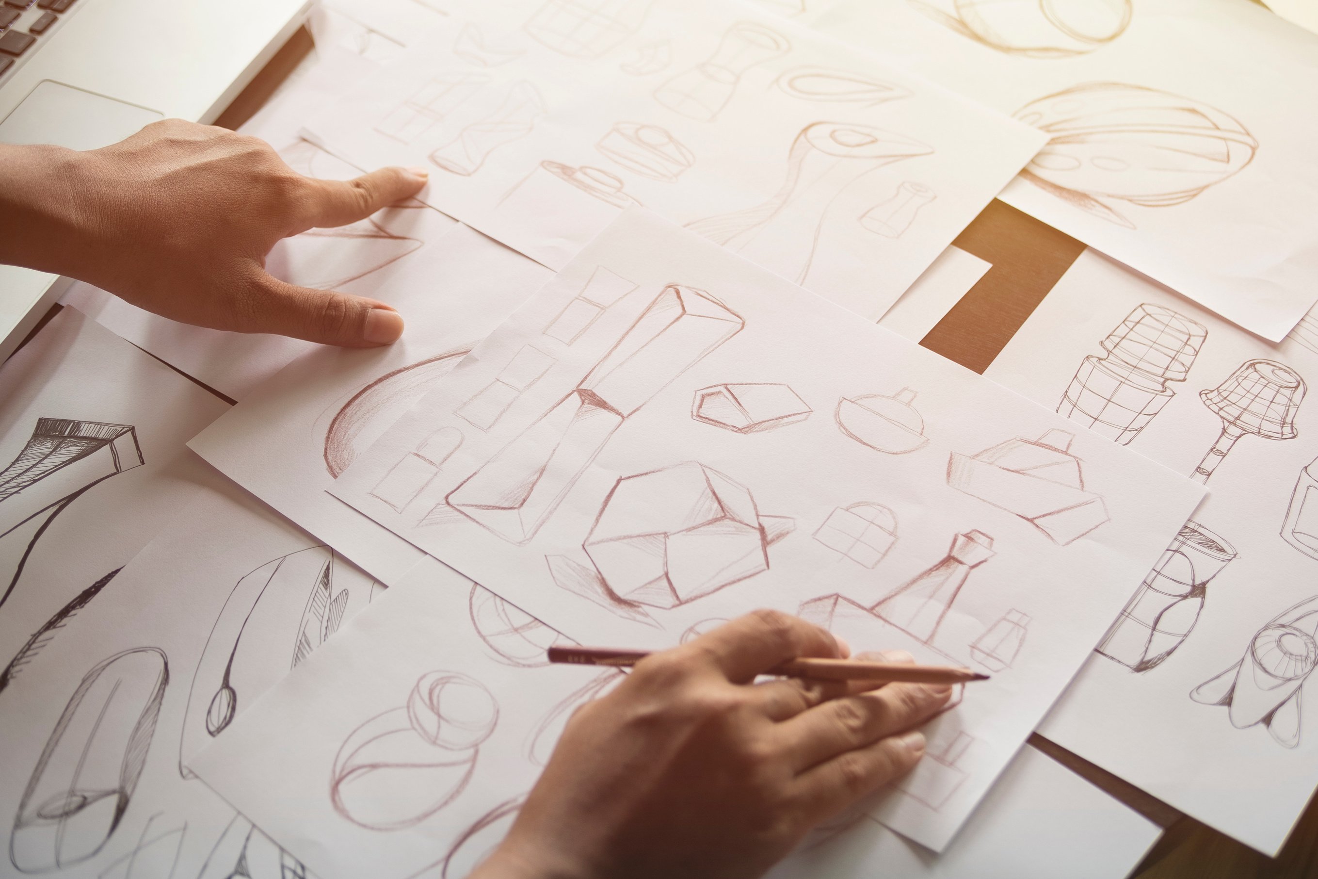 Production designer sketching Drawing Development Design product packaging prototype idea Creative Concept